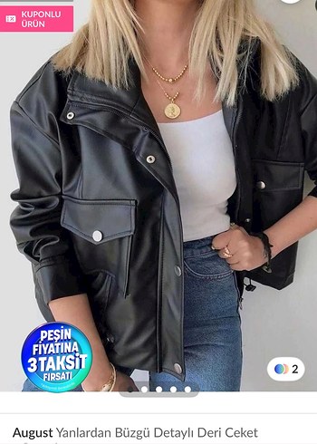 Düğmeli Siyah Deri Mini Ceket - Görsel 3