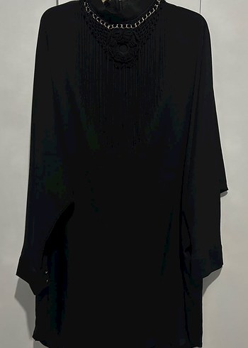 Zincir Detaylı Siyah Uzun  Tesettür Kadın Tunik - Görsel 4