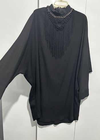 Zincir Detaylı Siyah Uzun  Tesettür Kadın Tunik - Görsel 3