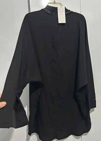 Zincir Detaylı Siyah Uzun  Tesettür Kadın Tunik - Görsel 5