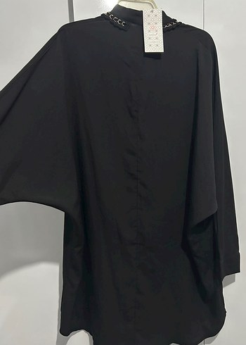 Zincir Detaylı Siyah Uzun  Tesettür Kadın Tunik - Görsel 6