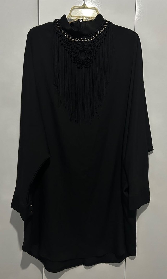 Zincir Detaylı Siyah Uzun  Tesettür Kadın Tunik - Görsel 4