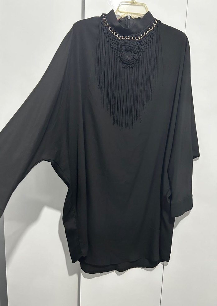 Zincir Detaylı Siyah Uzun  Tesettür Kadın Tunik - Görsel 3