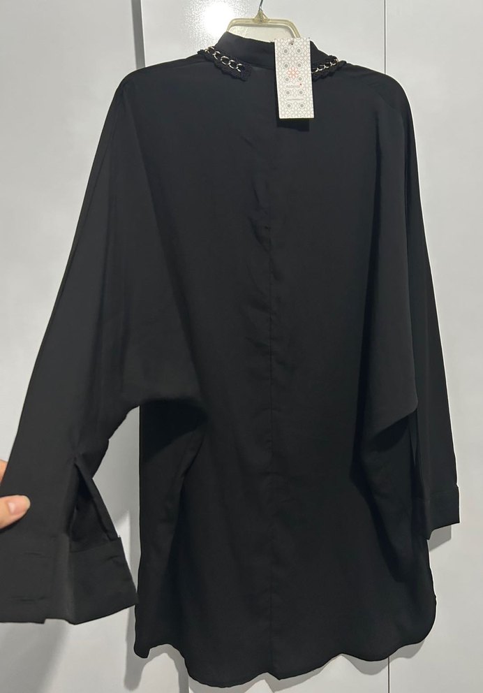 Zincir Detaylı Siyah Uzun  Tesettür Kadın Tunik - Görsel 5