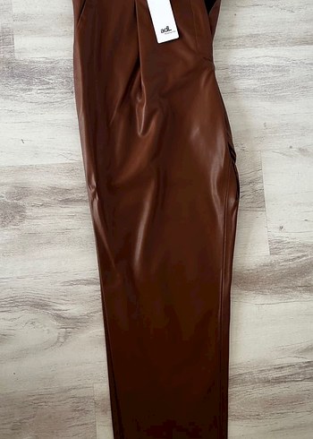 Kadın Kahverengi Deri Regular Fit Pantolon - Görsel 2