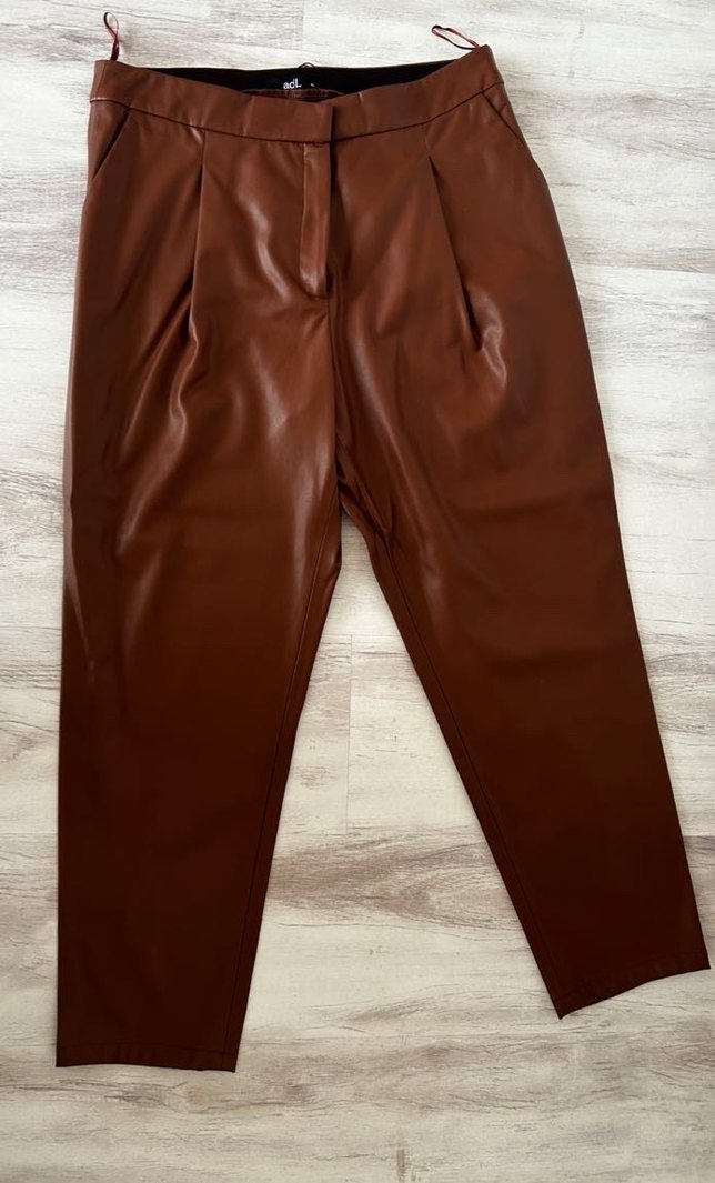 Kadın Kahverengi Deri Regular Fit Pantolon - Görsel 3