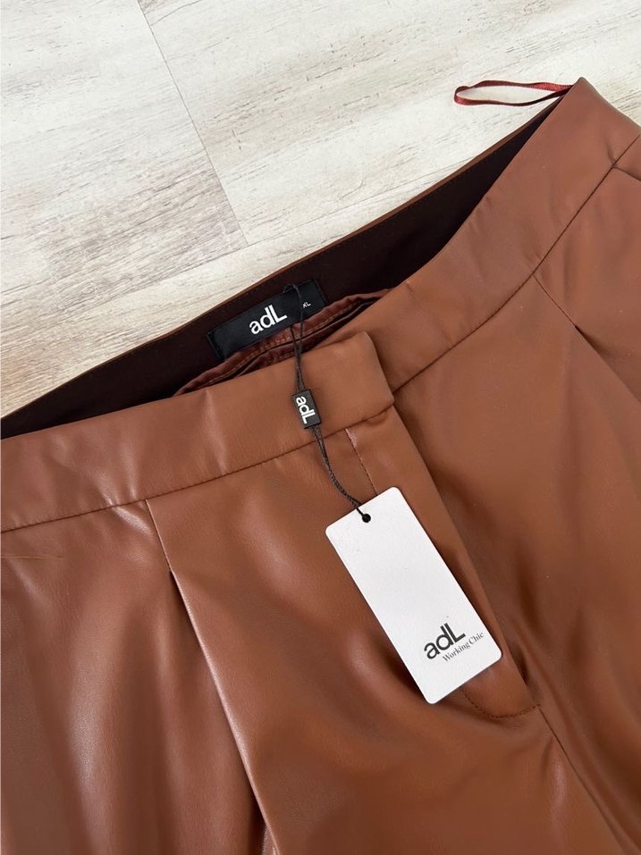 Kadın Kahverengi Deri Regular Fit Pantolon - Görsel 4