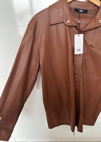 Kadın Kahverengi Deri Düğmeli Ceket - Görsel 2