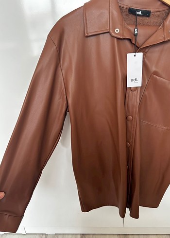 Kadın Kahverengi Deri Düğmeli Ceket - Görsel 3