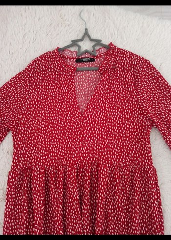 kırmızı v yaka Lcw hamile elbisesi - Görsel 4