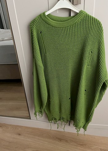 Bohem Yeşil Örgü Kadın Kazak - Görsel 3