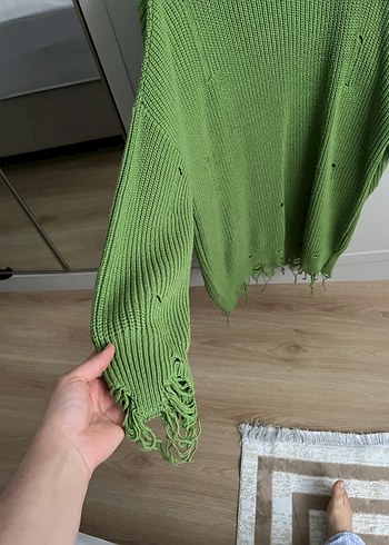 Bohem Yeşil Örgü Kadın Kazak - Görsel 2