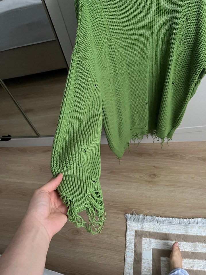 Bohem Yeşil Örgü Kadın Kazak - Görsel 2