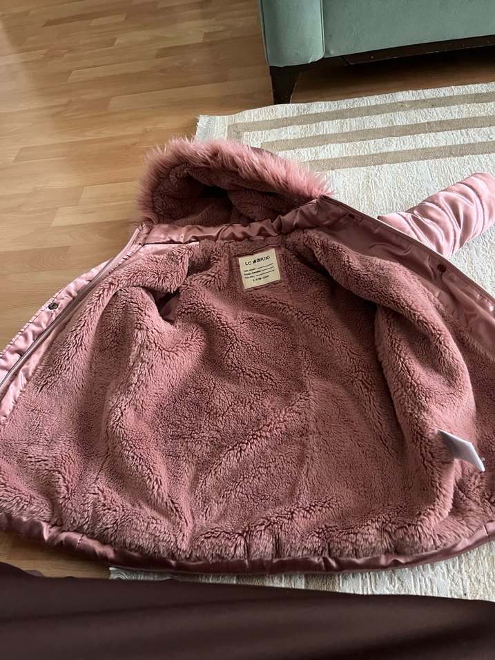 Kürklü Parlak Pembe Kız Çocuk Mont - Görsel 2
