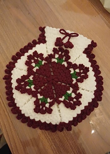 Beyaz ve Bordo Nakışlı El Örgüsü Supla - Görsel 2