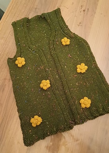 Yeşil Bohem Kız Çocuk Örgü Yelek - Görsel 3