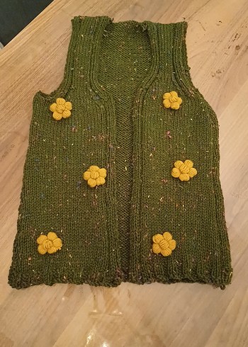 Yeşil Bohem Kız Çocuk Örgü Yelek - Görsel 2