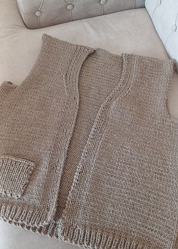 Bej V Yaka Örgü Hamile Süveter - Görsel 3