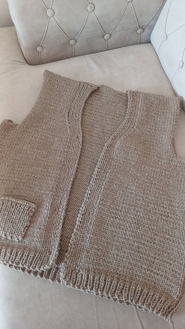 Bej V Yaka Örgü Hamile Süveter - Görsel 3