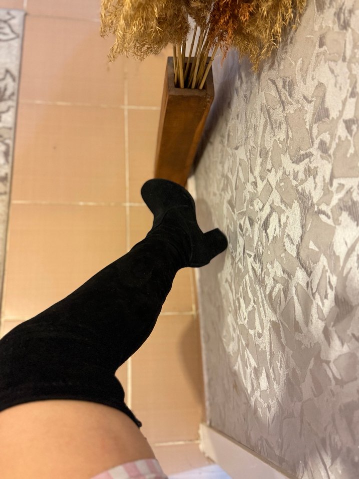 Siyah Süet Diz Üstü Topuklu Kadın Çizme - Görsel 2