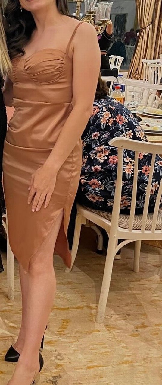 Parlak Midi Drapeli Abiye Elbise - Görsel 3