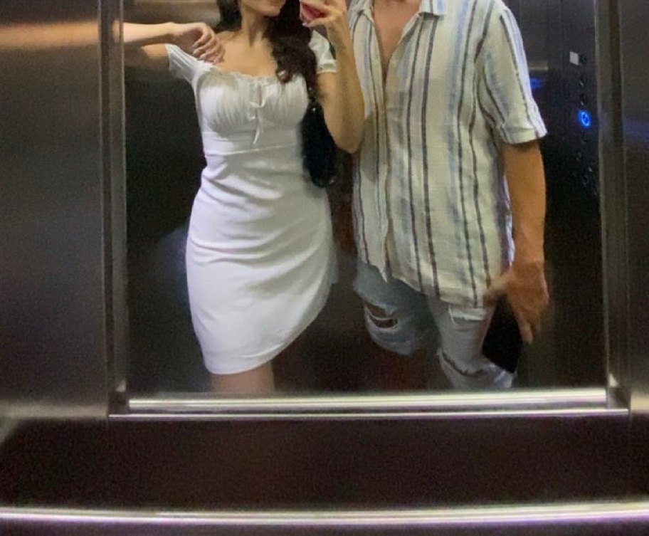 Beyaz Drapeli Midi Elbise - Görsel 2