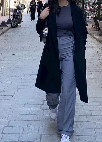 Kadın Siyah Uzun Kaşe Kaban - Görsel 5