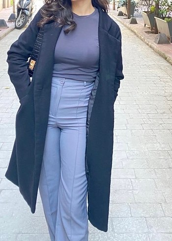 Kadın Siyah Uzun Kaşe Kaban - Görsel 4