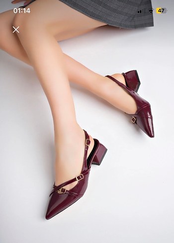 Kadın Bordo Rugan Tokalı Kalın Topuklu Ayakkabı - Görsel 3