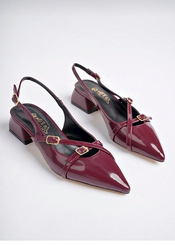 Kadın Bordo Rugan Tokalı Kalın Topuklu Ayakkabı - Görsel 2