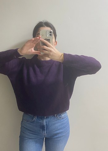 Kadın Mor Basic Triko Kazak - Görsel 2