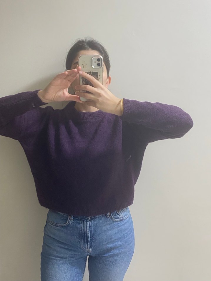 Kadın Mor Basic Triko Kazak - Görsel 2