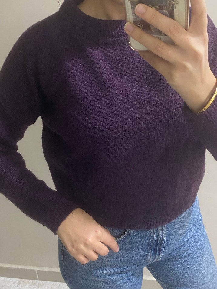 Kadın Mor Basic Triko Kazak - Görsel 3
