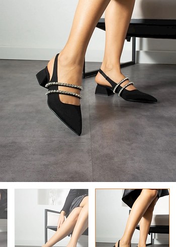 Siyah Taşlı Stiletto Topuklu Kadın Ayakkabı - Görsel 2