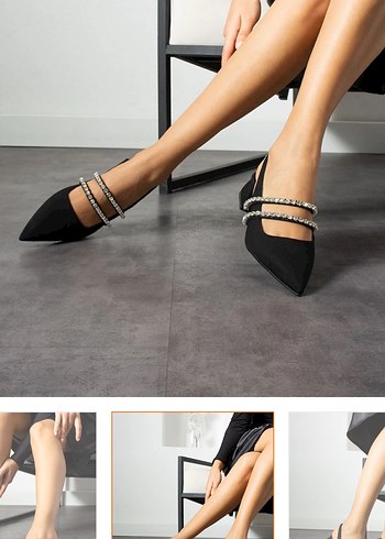 Siyah Taşlı Stiletto Topuklu Kadın Ayakkabı - Görsel 3