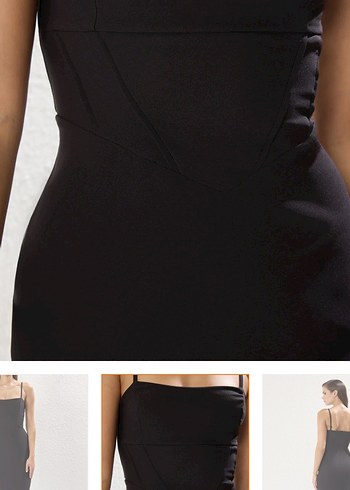 Siyah Drapeli Uzun V Yaka Kadın Elbise - Görsel 3