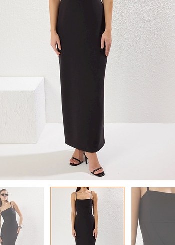 Siyah Drapeli Uzun V Yaka Kadın Elbise - Görsel 4