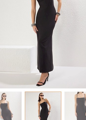 Siyah Drapeli Uzun V Yaka Kadın Elbise - Görsel 5