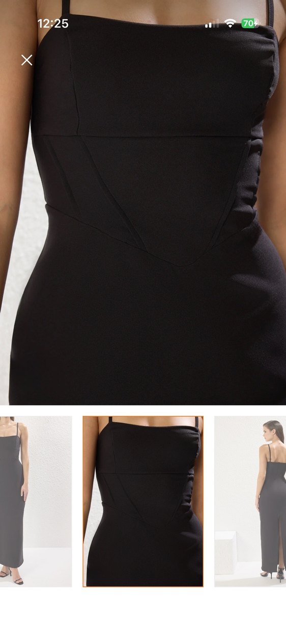 Siyah Drapeli Uzun V Yaka Kadın Elbise - Görsel 3