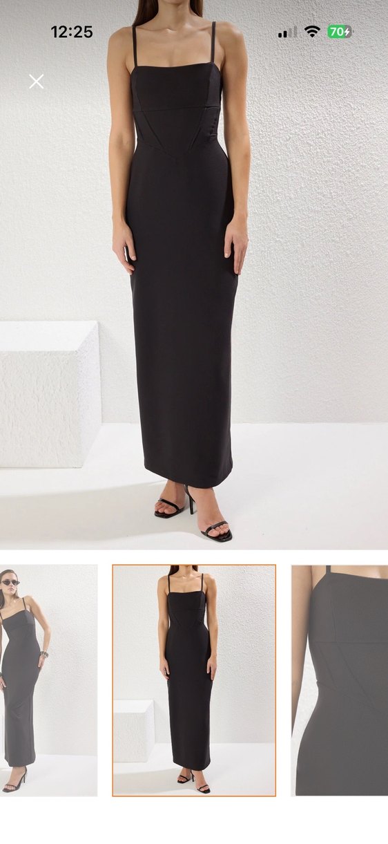 Siyah Drapeli Uzun V Yaka Kadın Elbise - Görsel 4