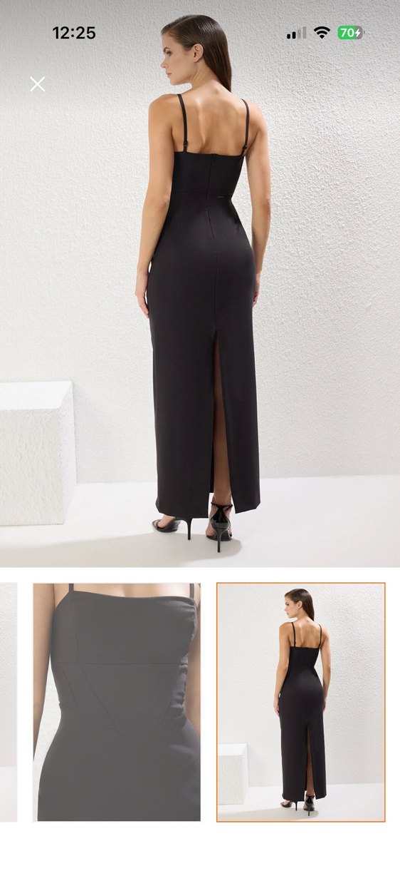 Siyah Drapeli Uzun V Yaka Kadın Elbise - Görsel 2