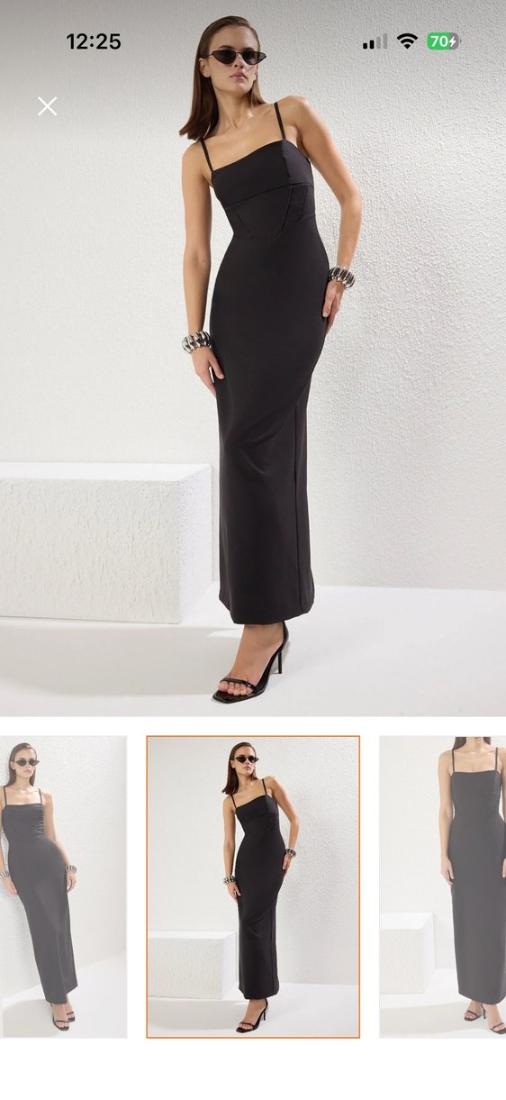 Siyah Drapeli Uzun V Yaka Kadın Elbise - Görsel 5