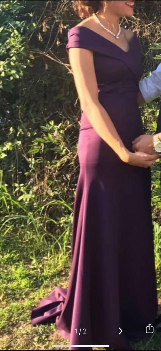 Mor V Yaka Drapeli Midi Abiye Elbise - Görsel 2