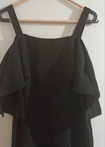 Siyah  Kollu Volanlı Kadın Elbise - Görsel 2