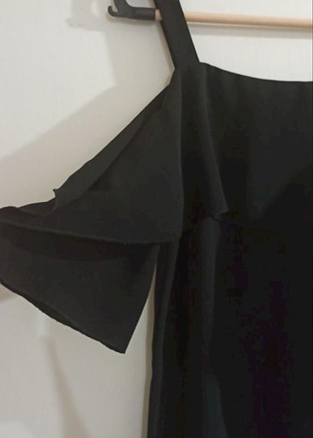 Siyah  Kollu Volanlı Kadın Elbise - Görsel 3