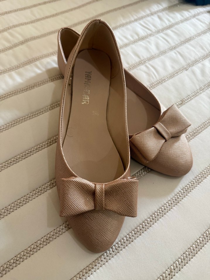 Bej Fiyonklu Kadın Dolgu Topuk Babet - Görsel 2