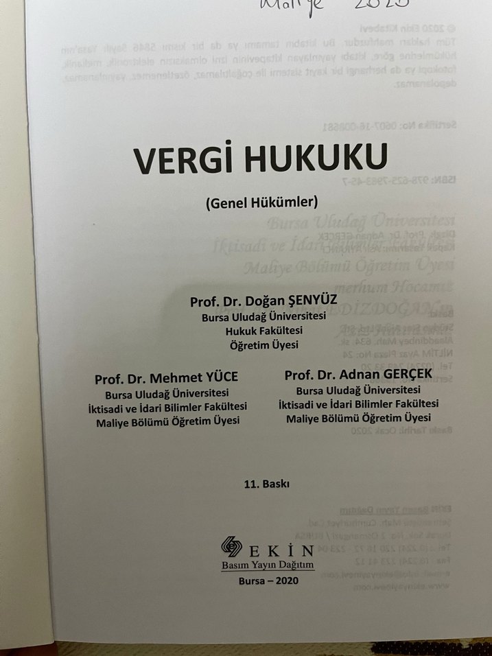 Vergi Hukuku (Genel Hükümler) Kitabı 2020 - Görsel 2