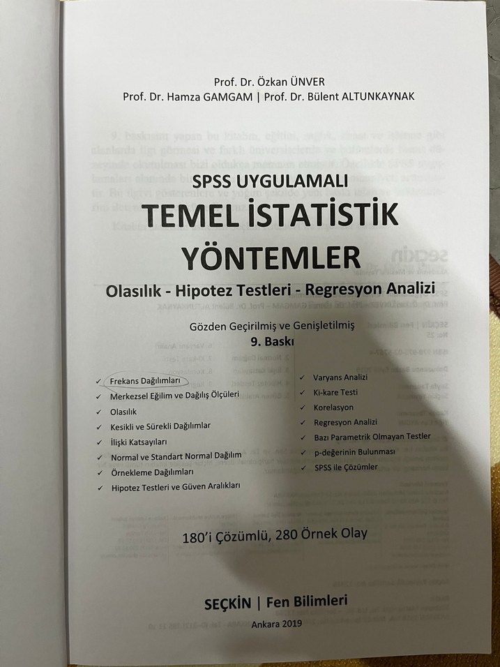 Temel İstatistik Yöntemler - SPSS Uygulamalı Kitap - Görsel 2