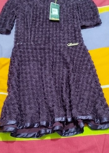 Mor Fırfırlı 3 Boyutlu Güllü Astarlı Elbise - Görsel 4