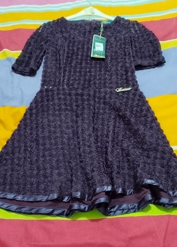 Mor Fırfırlı 3 Boyutlu Güllü Astarlı Elbise - Görsel 2